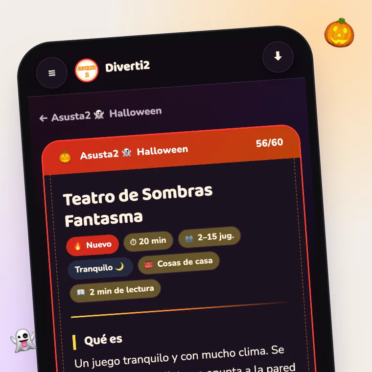 Juego de Asusta2 abierto en la app de Diverti2: Teatro de Sombras Fantasma